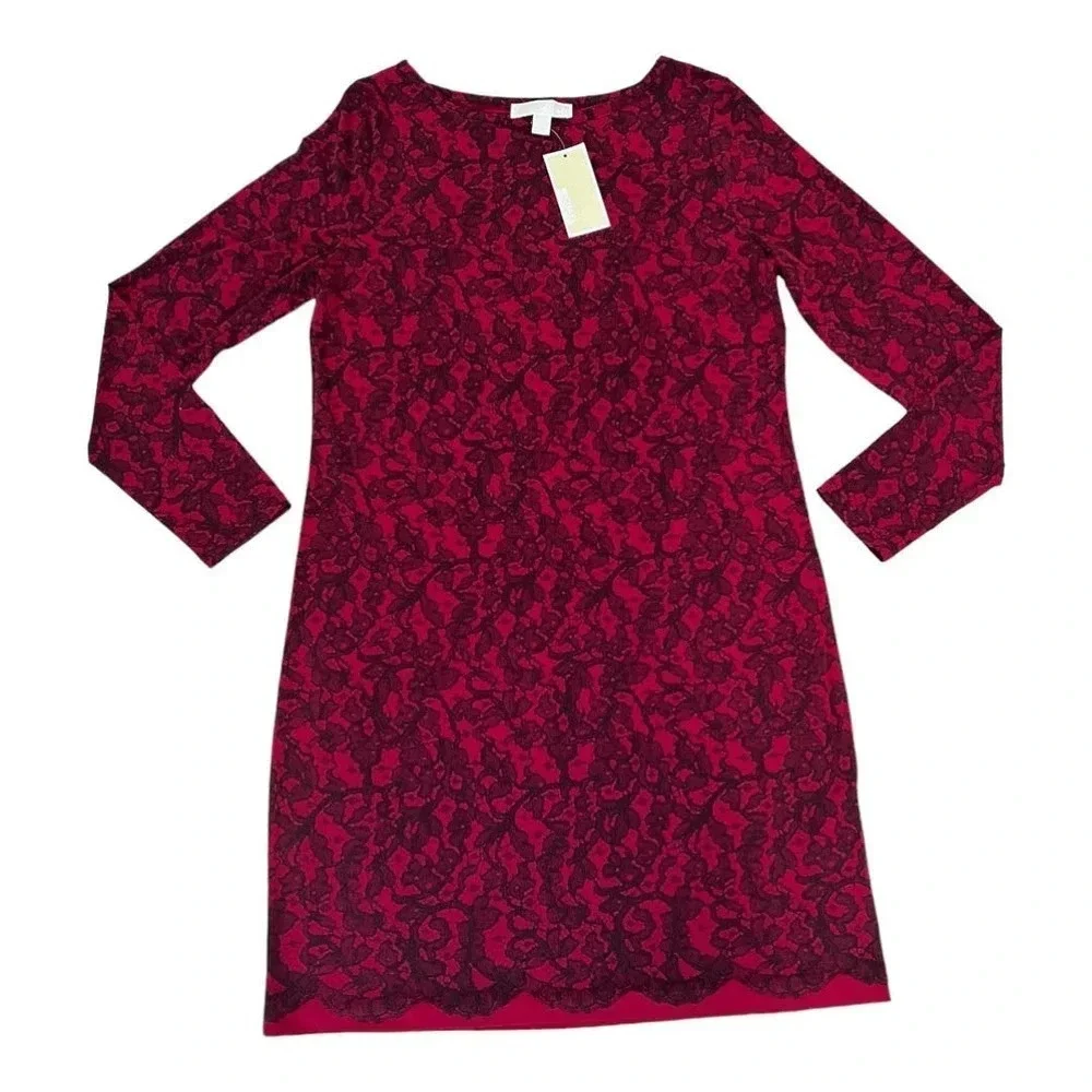 Michael Kors Red Black Lace Jersey Mini Dress